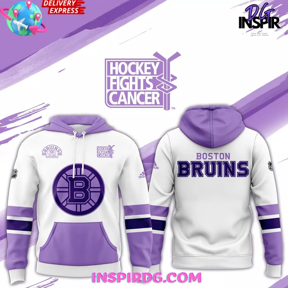 -Boston Bruins x Hockey Fights Cancer 2024 White Hoodie