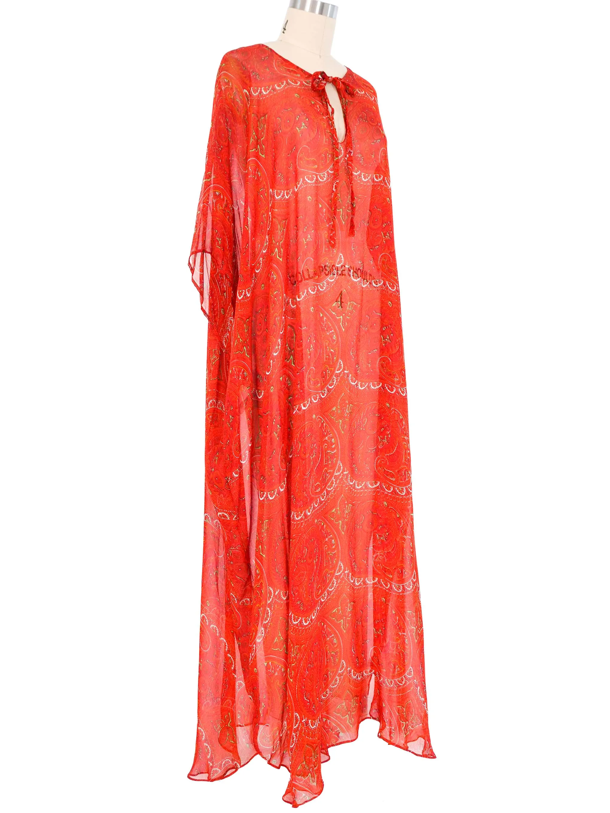 1970s Sheer Orange Paisley Caftan