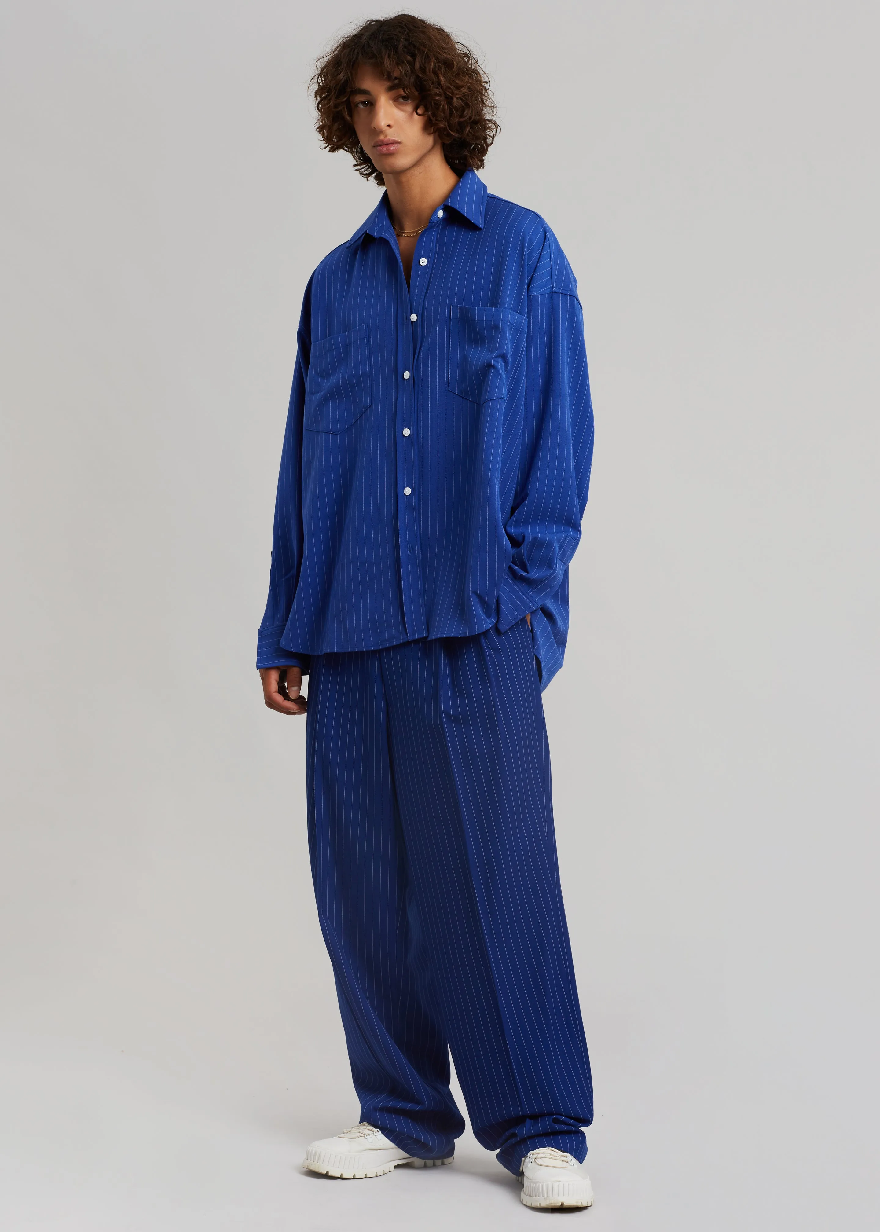 Beo Fluid Stripe Suit Pants - Deep Blue