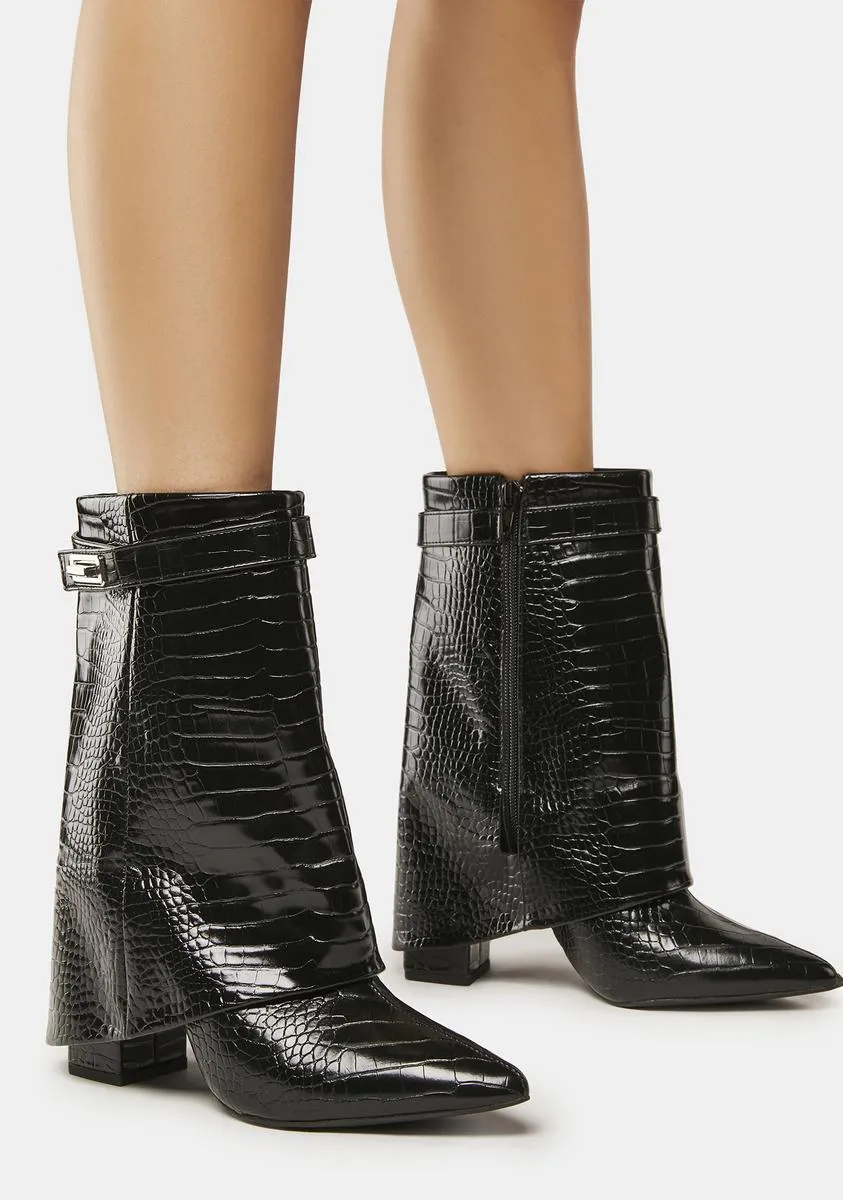 Black Croc Fyre Ankle Boots-