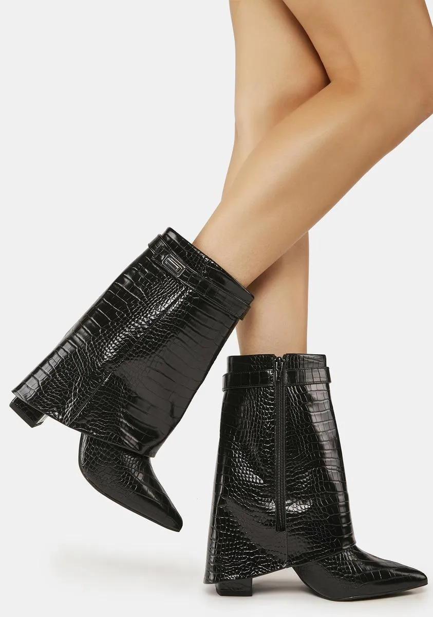 Black Croc Fyre Ankle Boots-