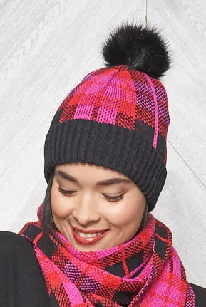 Black/Red/Pink Plaid Beanie
