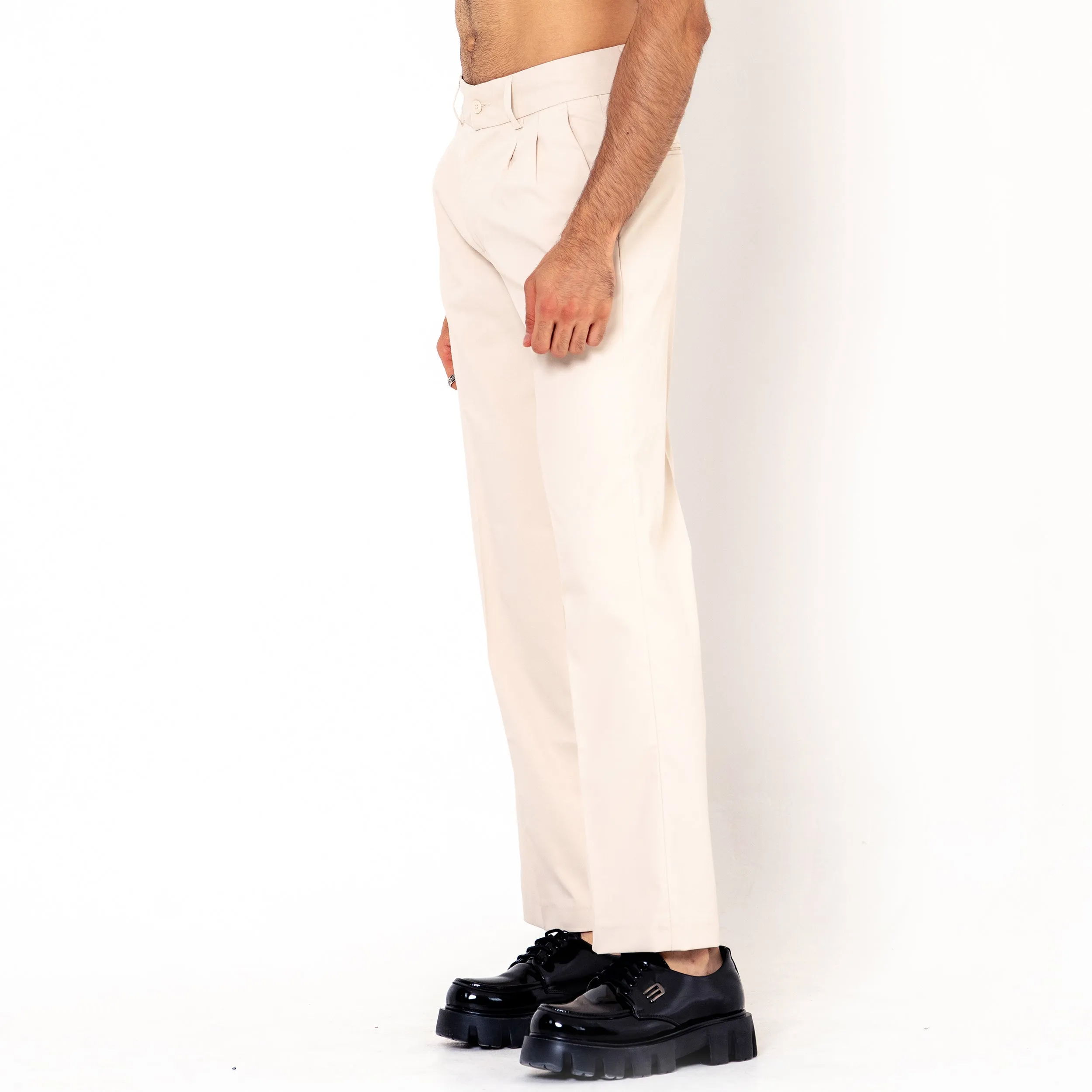 Double  Pleated Cream Korean Pant