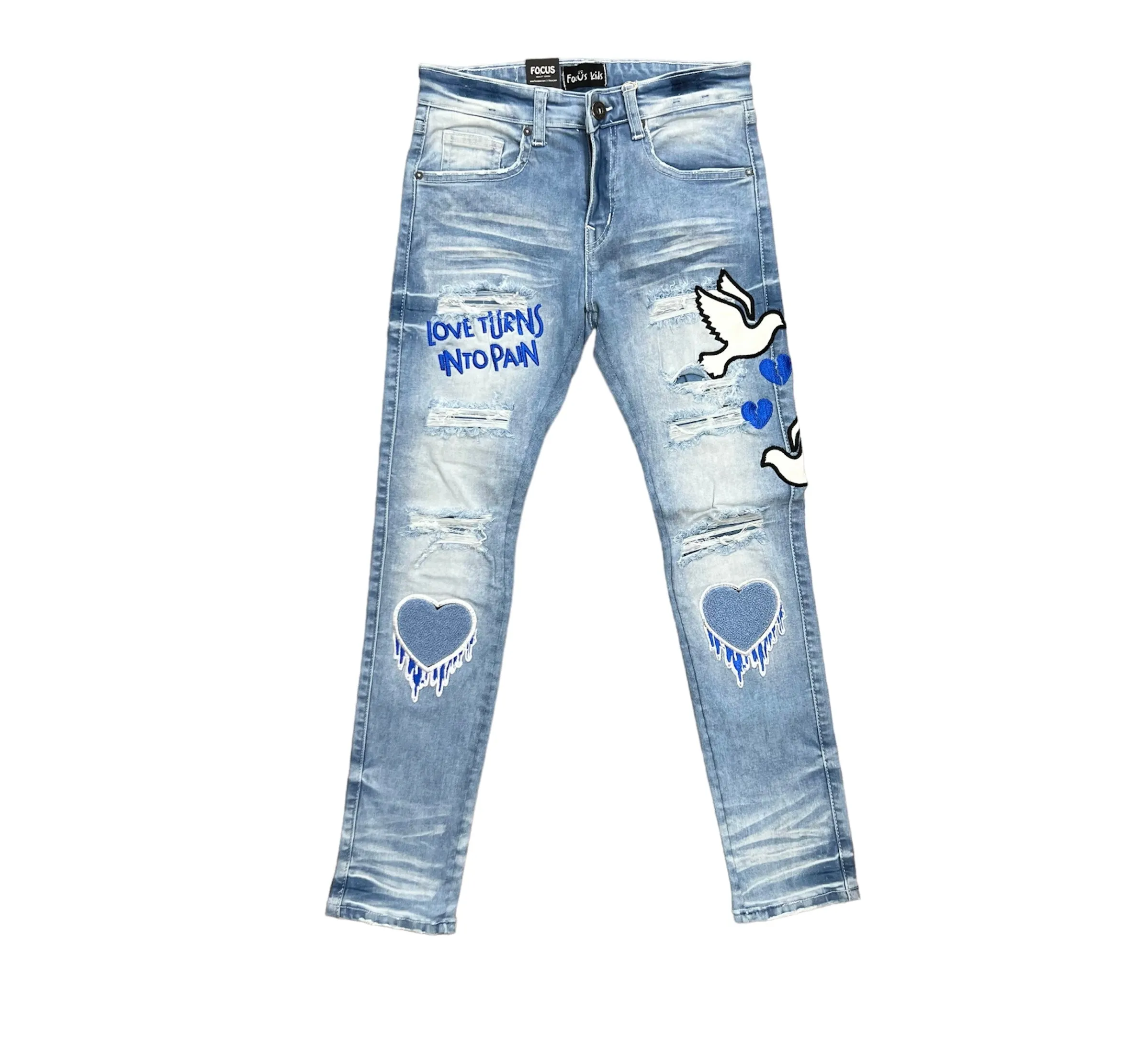 Focus Denim Drip Heart Chenille Patch Light Wash Boys