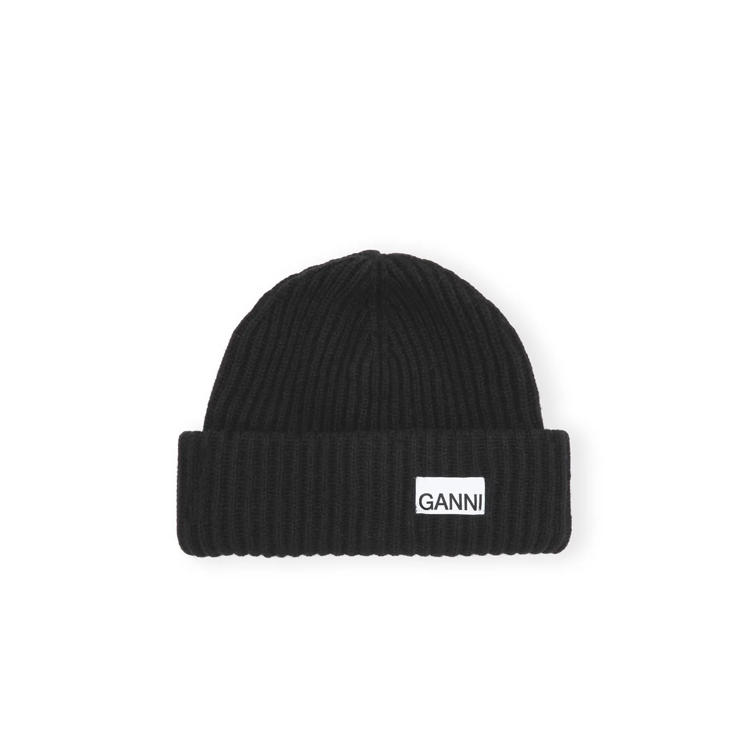 Ganni A4429 STRUCTURED RIB BEANIE, Black 