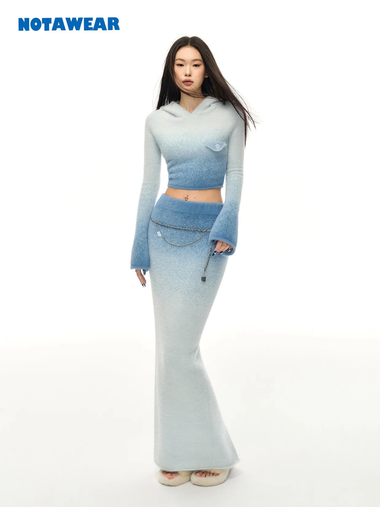 Gradation Knit Nichi Feminine Parka＆Pencil-Skirt