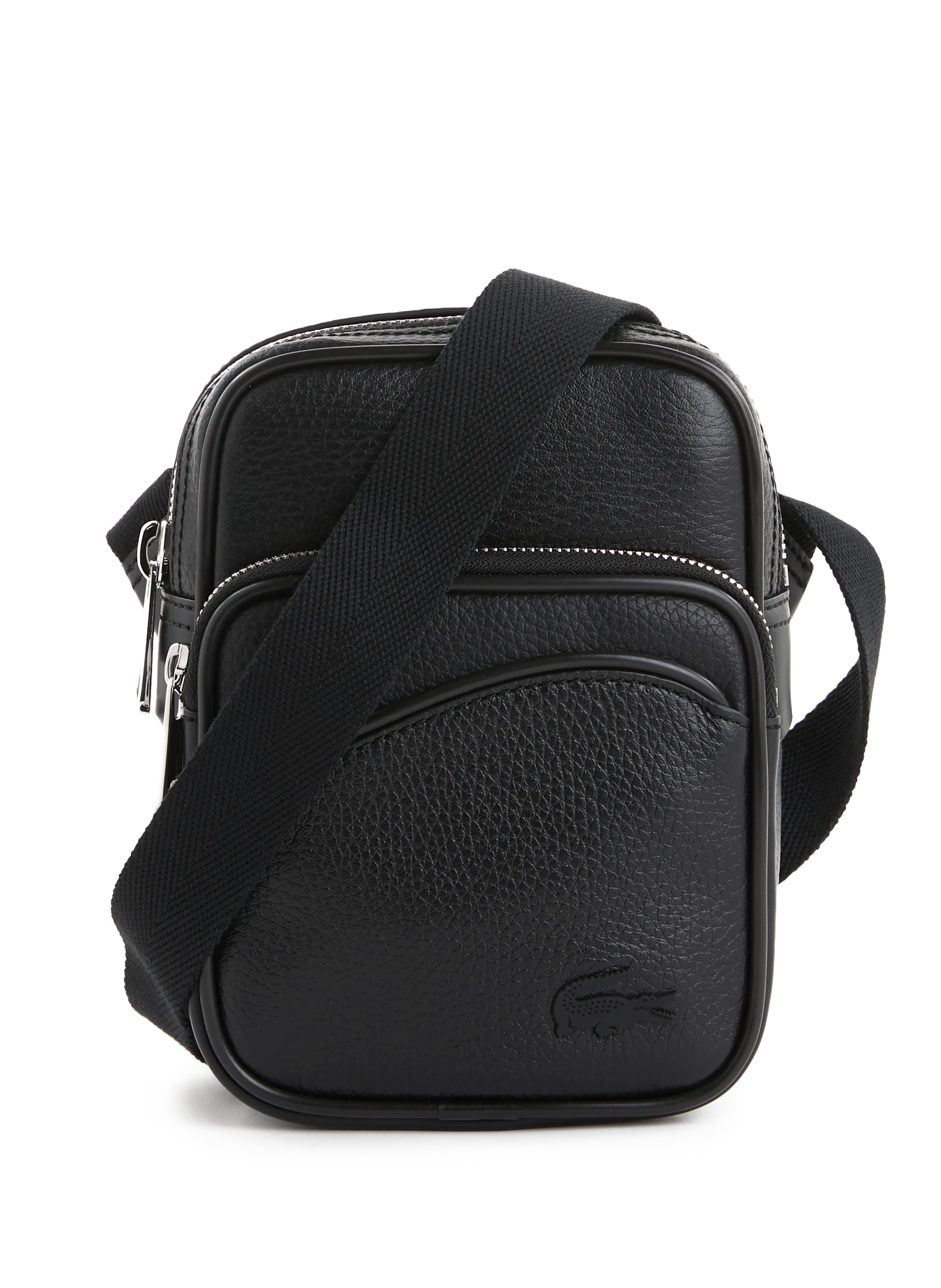 LACOSTE  Grained leather shoulder bag - Black