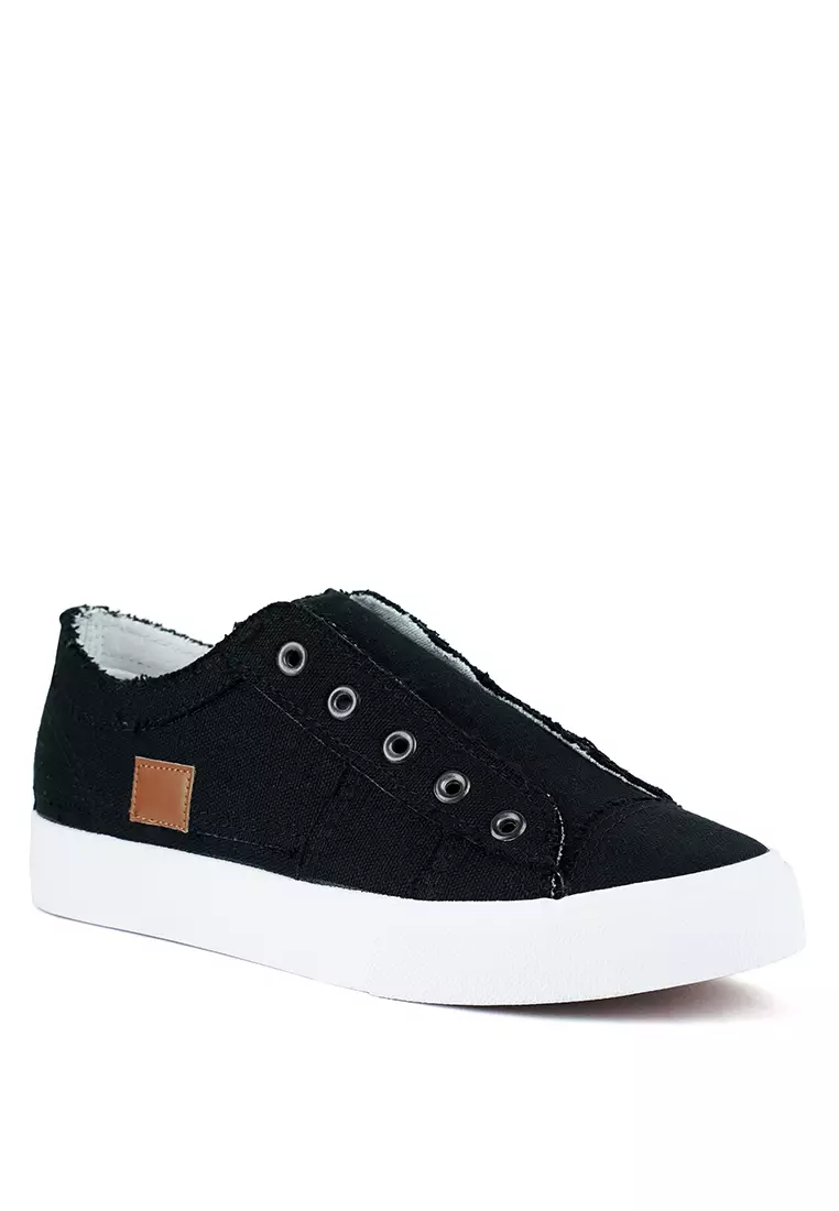 London Rag Black Raw Trim Solid Canvas Sneakers