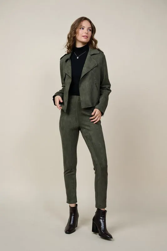 Mika Suede Biker Jacket - Olive
