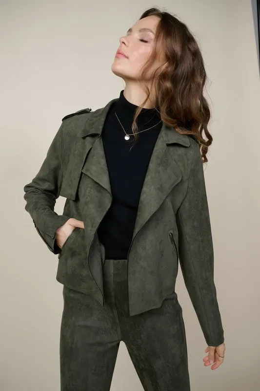 Mika Suede Biker Jacket - Olive