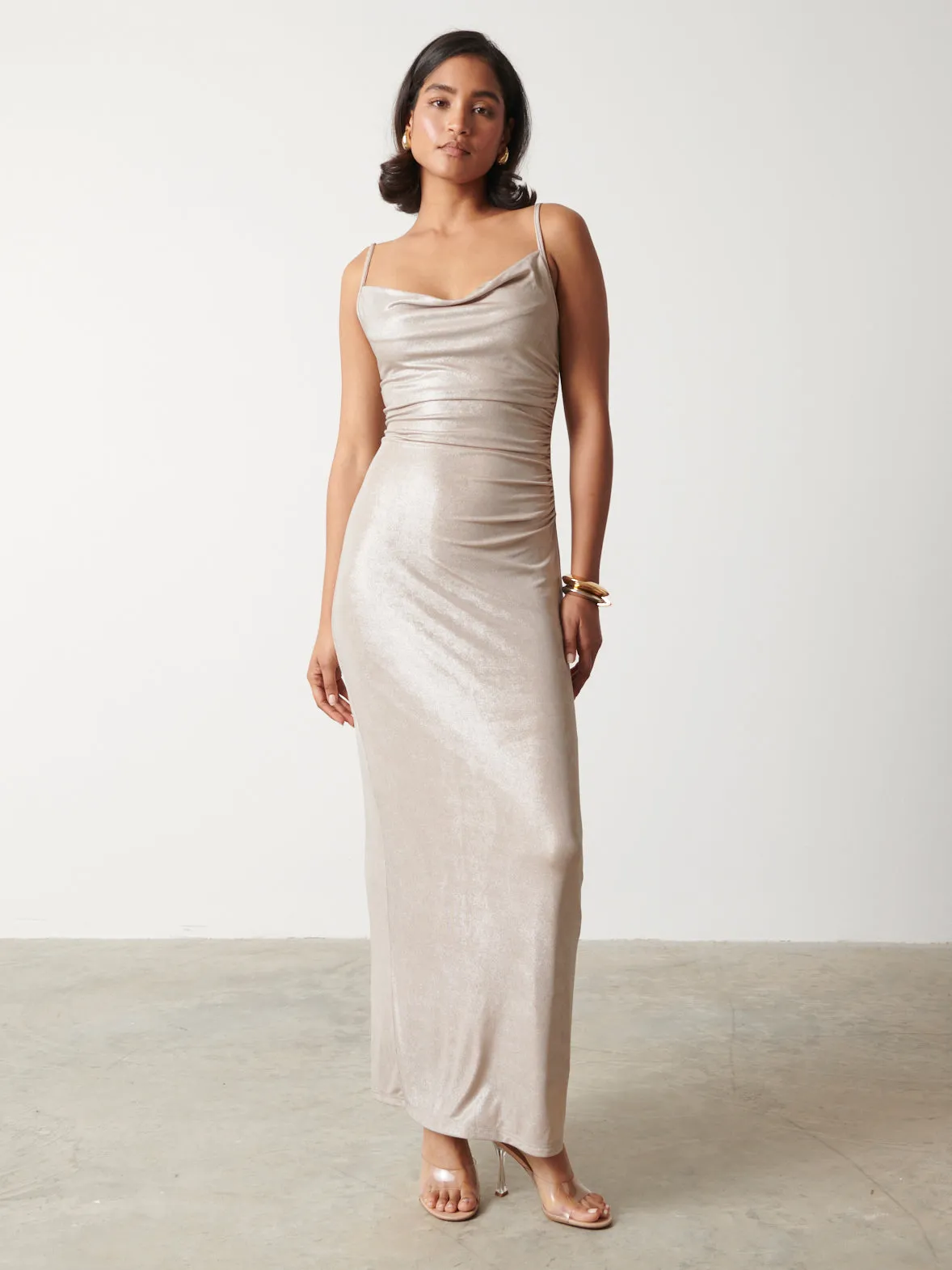Monroe Metallic Maxi Dress - Champagne