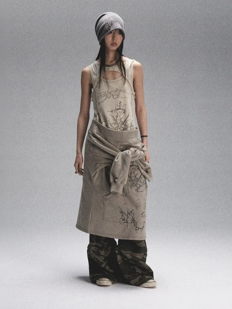 No-Sleeve Loose Cross Punk Long Tops