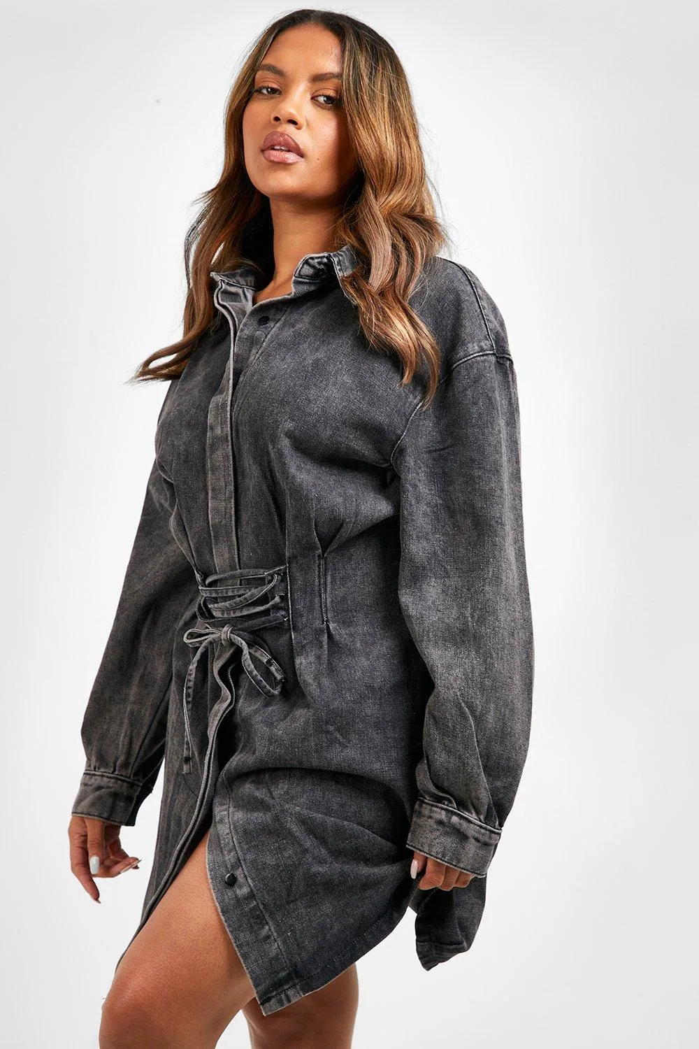 Plus Denim Corset Belt Dress