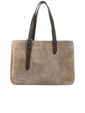 Suede Shoulder Bag With Leather Handles