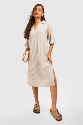 Wide Rib Collared Knitted Dress